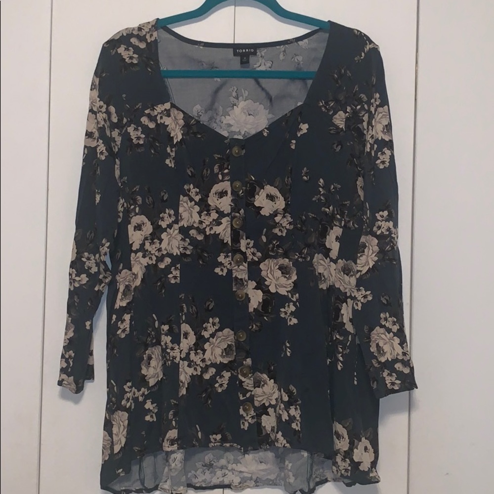 Emerald green with flower detail blouse